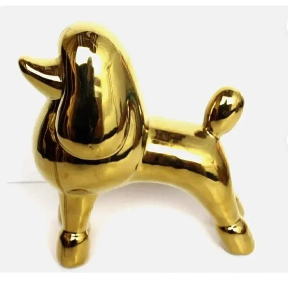 Vintage MCM Ceramic Retro Modern Nordic Gold Poodle Home Room Decor Figurine - Picture 3 of 4
